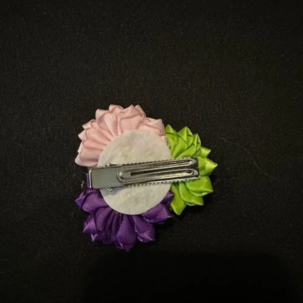 Pink, Purple & Green Flower Trio Bow  7248  Handmade NWT Boutique